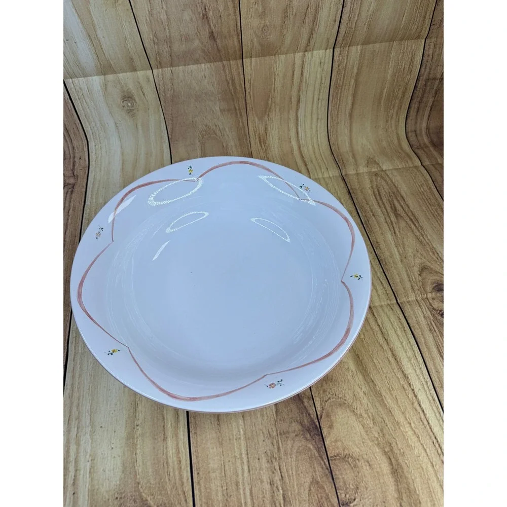 Bloomingdales Italy Ceramic Pasta Bowl White Pink Scalloped Floral 12.25 inch